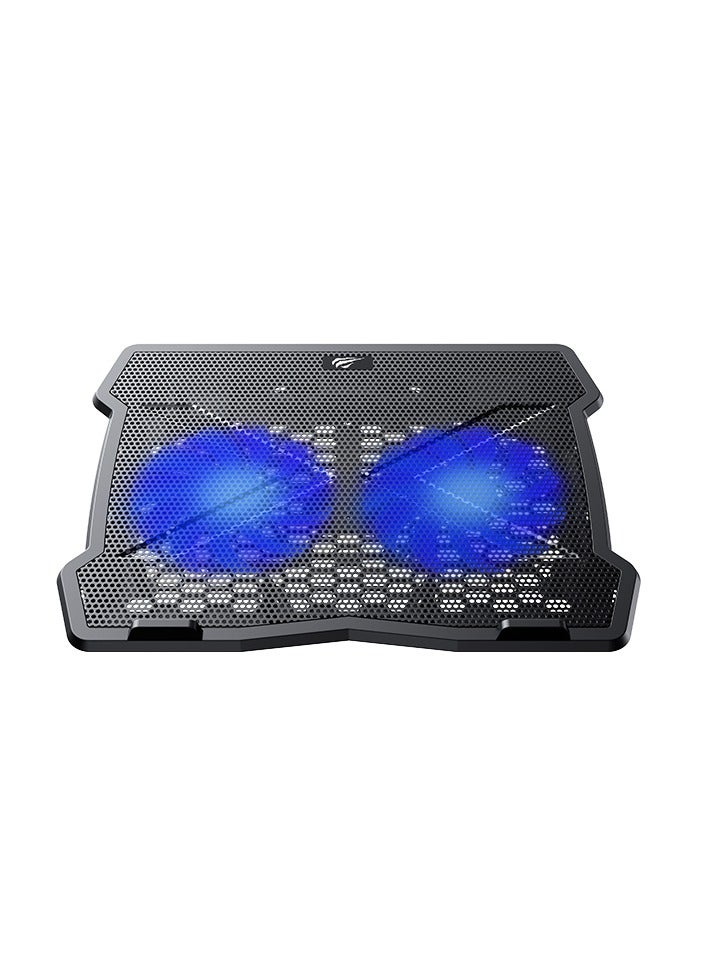 هافيت Cooling Pad Laptop Model F2075 ,With  LED blue light effect, powerful 2 fans, even heat dissipation , for laptops under 15.6 inches , made of iron mesh panel material , can use it in home , office , bedroom - Image 3