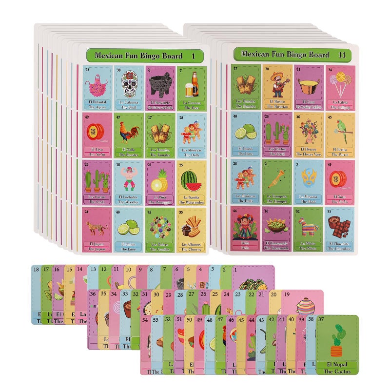 Ambercalm Mexican Bingo Games Set in Spanish English for 20 Players,Millennial Bilingual Puerto Rico Game Cards,Baraja Mexicana Juegos para Baby Shower,20 Playing Boards and Full Deck of Calling Cards - Image 1