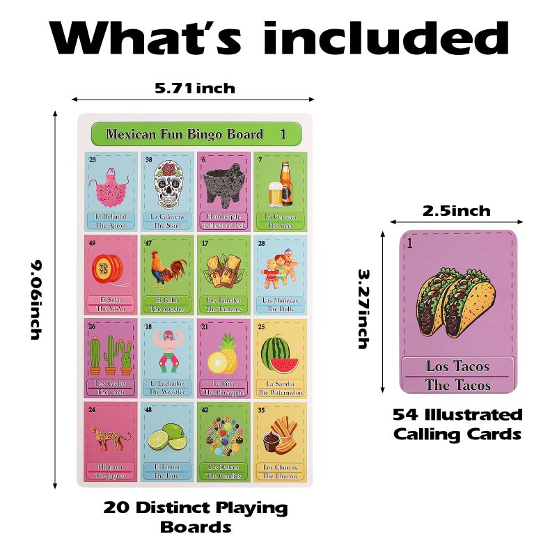 Ambercalm Mexican Bingo Games Set in Spanish English for 20 Players,Millennial Bilingual Puerto Rico Game Cards,Baraja Mexicana Juegos para Baby Shower,20 Playing Boards and Full Deck of Calling Cards - Image 2