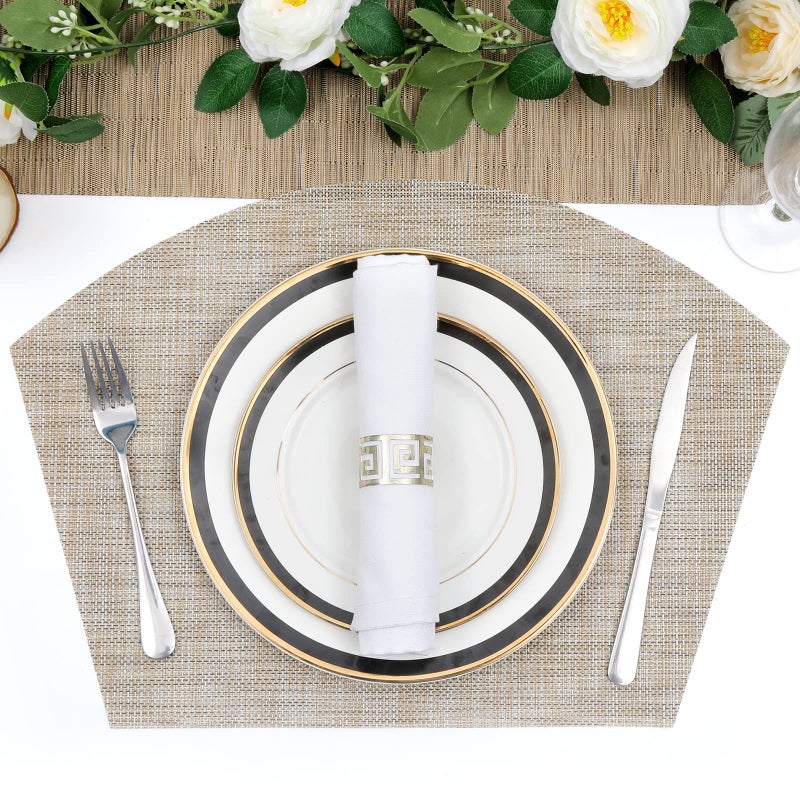SHACOS Large Size Wedge Shape Placemats with Centerpiece Round Mat Set of 5 Round Table Place Mats Washable Dining Table Placemats Reversible, Beige - Image 5