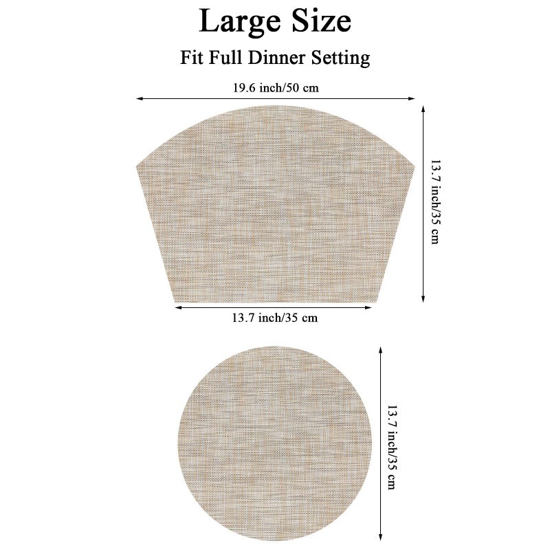 SHACOS Large Size Wedge Shape Placemats with Centerpiece Round Mat Set of 5 Round Table Place Mats Washable Dining Table Placemats Reversible, Beige - Image 2