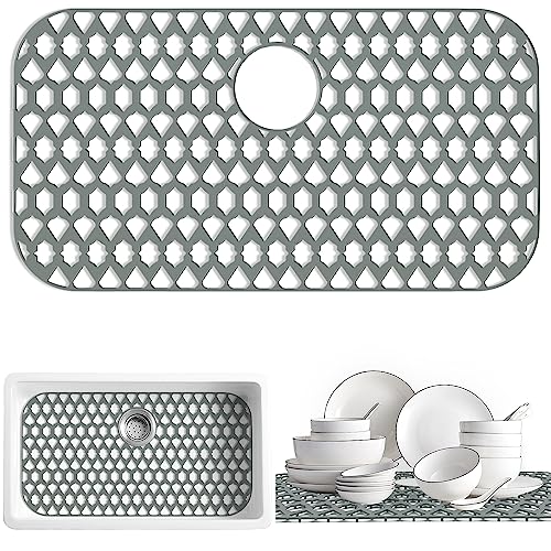 SAMSIER Silicone Sink Protectors Mats 13x11 14x12 16x12 18x16 19x14 21x16 22x13 25x16 26x14 28x14 30x16 for Bottom of Kitchen Sink 30x16 Rear Drain - Image 1