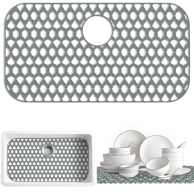 SAMSIER Silicone Sink Protectors Mats 13x11 14x12 16x12 18x16 19x14 21x16 22x13 25x16 26x14 28x14 30x16 for Bottom of Kitchen Sink 30x16 Rear Drain - Image 2