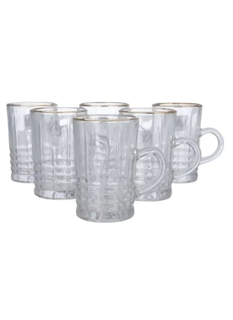 Max tea set with glass handle and golden line 6 pieces