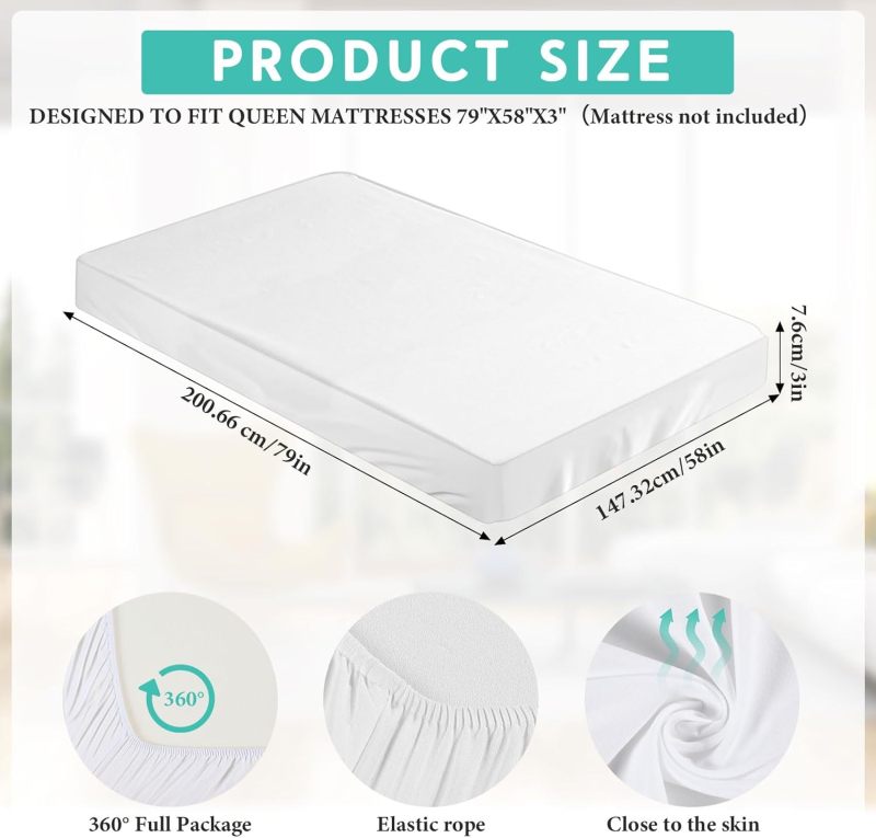 Waterproof Mattress Topper Cover - White Memory Foam Protector for Bedroom Home Use - Image 2