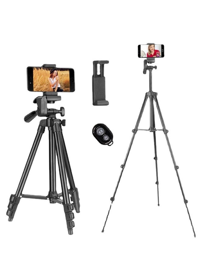 51 Inch Extendable Phone Tripod and Camera Stand with Bag, Lightweight Selfie Stick Tripod for iPhone Holder with Bluetooth Remote and Clip, Travel iPhone Tripod for Video Recording - Image 3