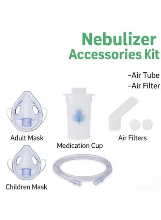 Professional Nebulizer Accessory Kit for Respiratory Therapy - Comprehensive Replacement Set Including Adult and Child Masks - High-Quality Air Tubing, Medication Cup, Mouthpiece, and Replacement Filters - Universal Respiratory Care Components