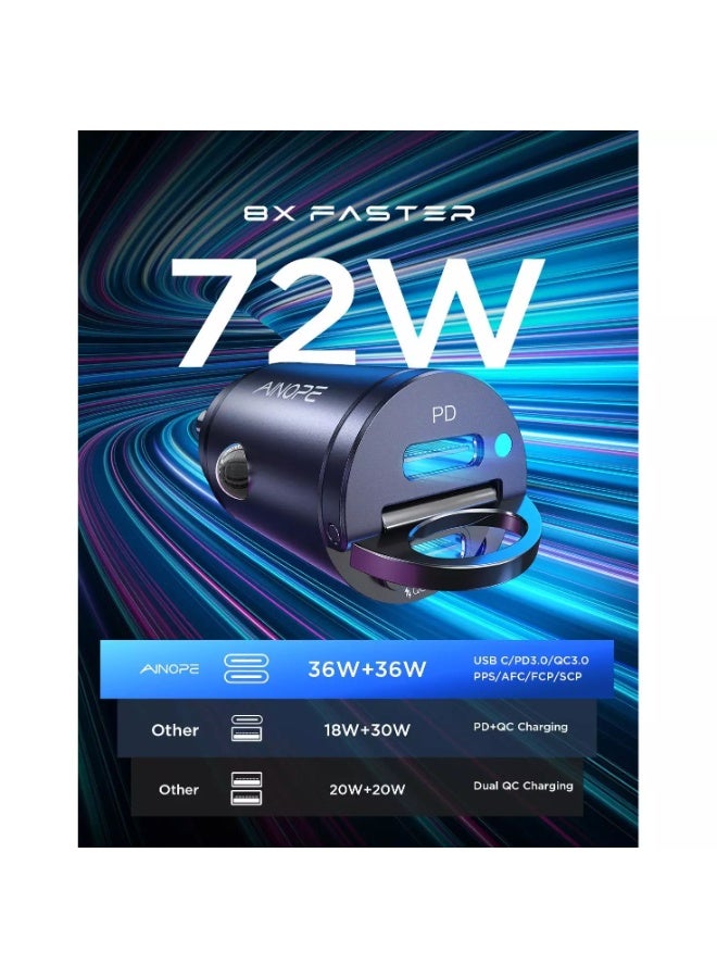 اينوب شاحن سيارة E71 بقوة 72 واط بمنفذ USB-C - محول شحن سريع ثنائي المنافذ بتقنية PD و QC3.0 لأجهزة iPhone 16/15/14 و Samsung S23 و iPad Pro - Image 3