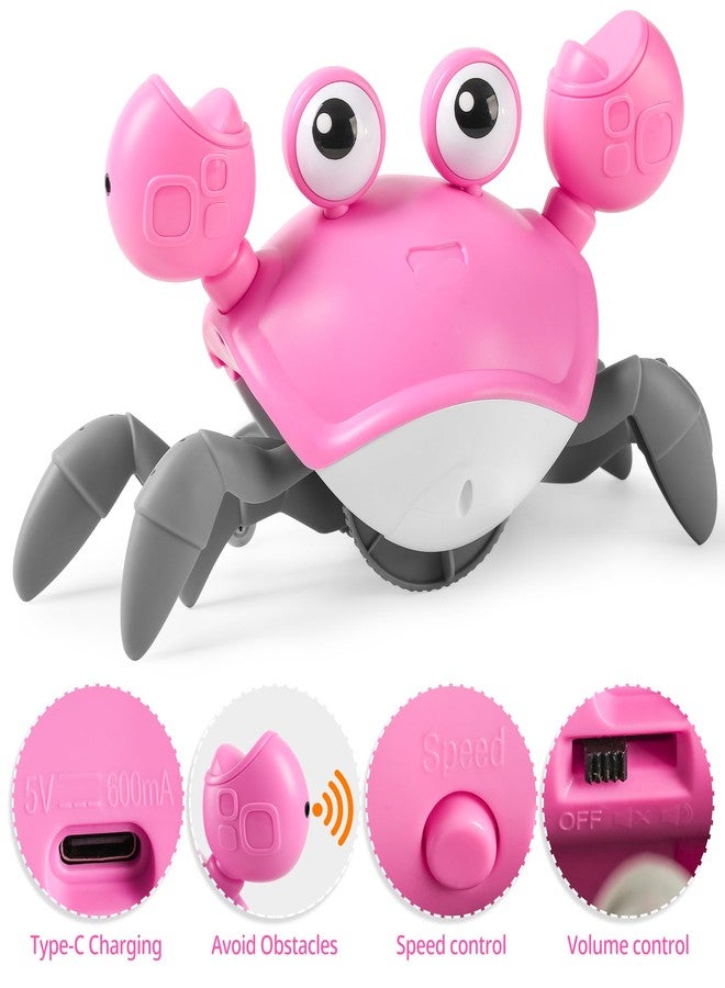Hirger Crawling Crab Baby Girl Toy: Tummy Time Toys for Infant 3 6 9 12 18 24 36 Months, Pink Walking Dancing Sensing Crab for Toddler Age 1 2 3 4, 1st Music Birthday Gifts for Girls - Image 5