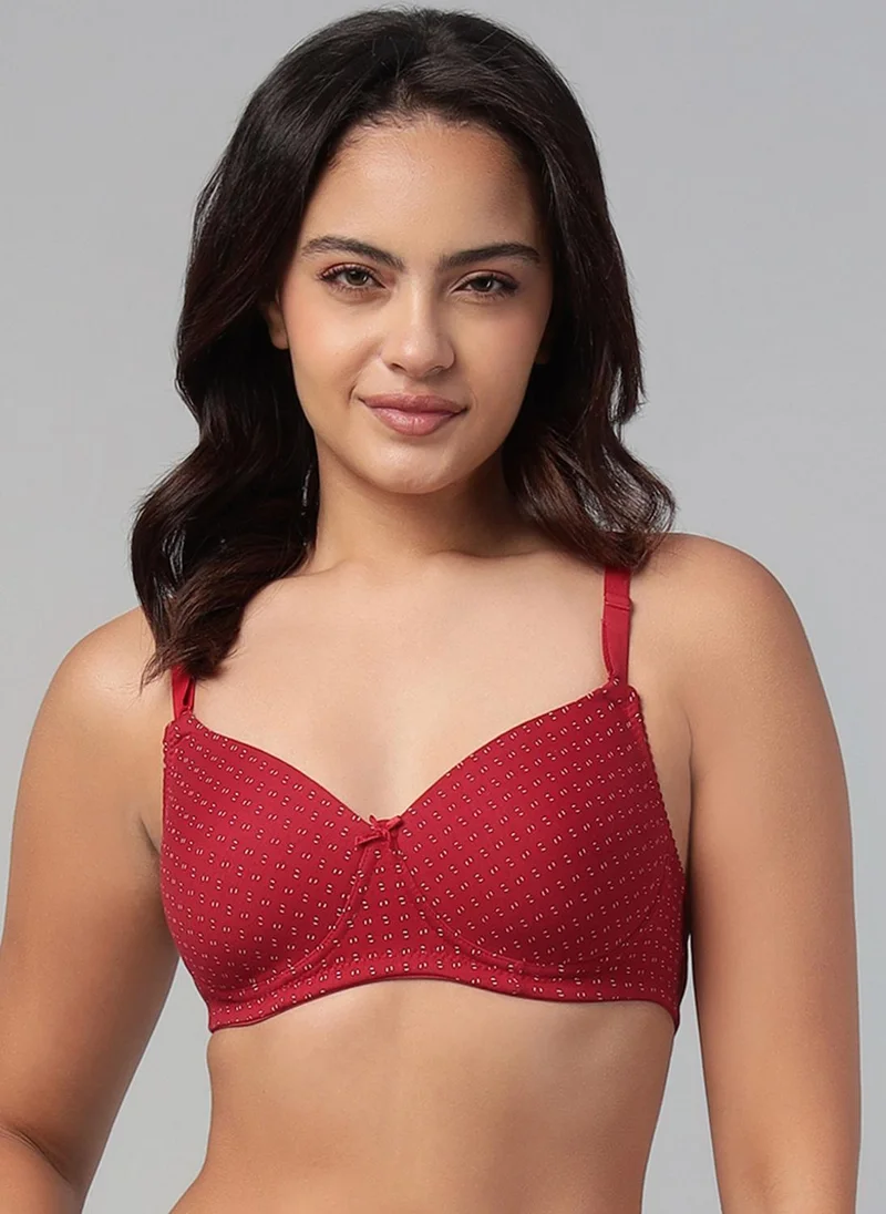 كلوفيا Clovia Padded Non-Wired Full Coverage Printed Multiway T-shirt Bra in Red - Cotton