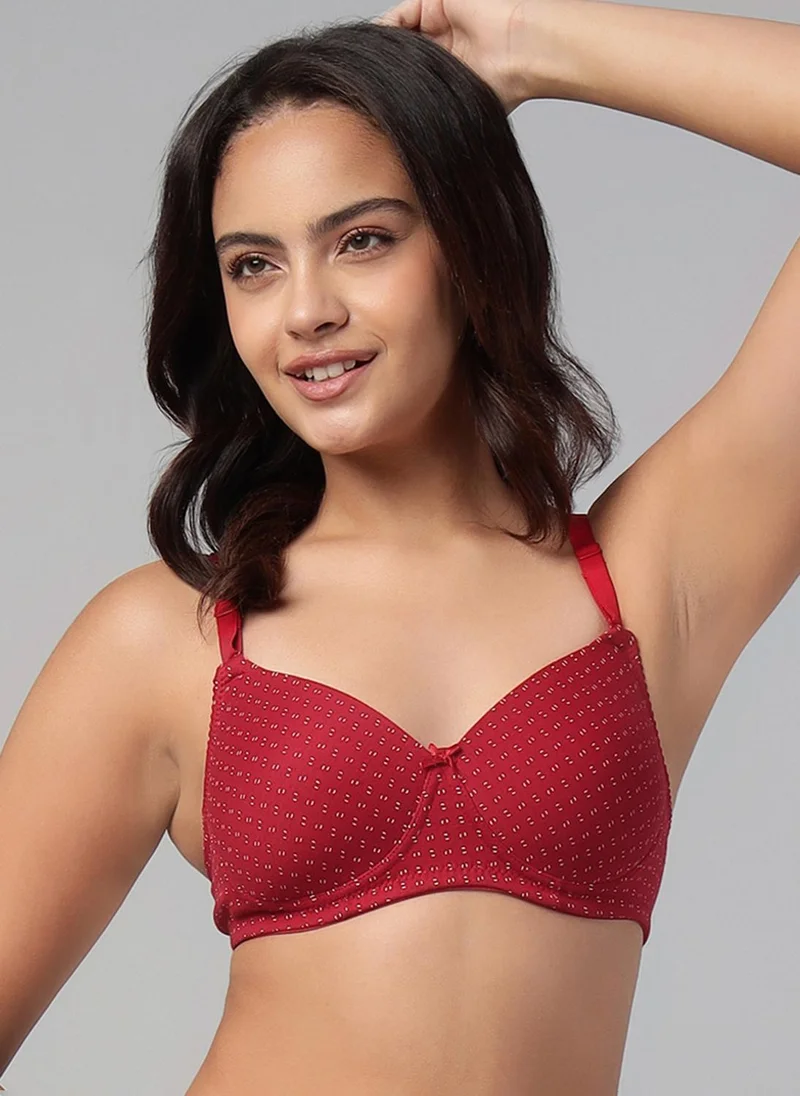 كلوفيا Clovia Padded Non-Wired Full Coverage Printed Multiway T-shirt Bra in Red - Cotton