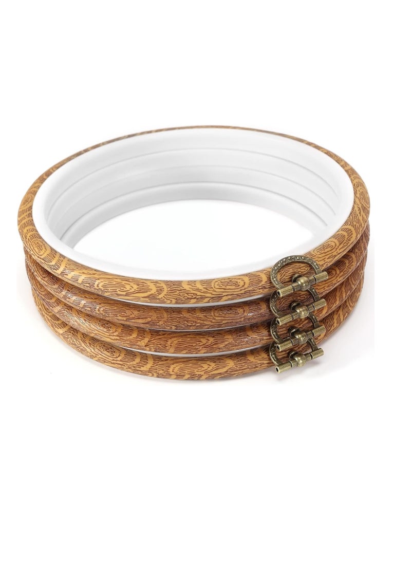 Excefore Embroidery Hoops, 5.4 Inch Imitated Wood Embroidery Stretch, Plastic Non-Adjustable Circle Cross Stitch Hoop, for DIY Home Hanging Ornaments, Embroidery Craft 4 Pieces  - Image 1