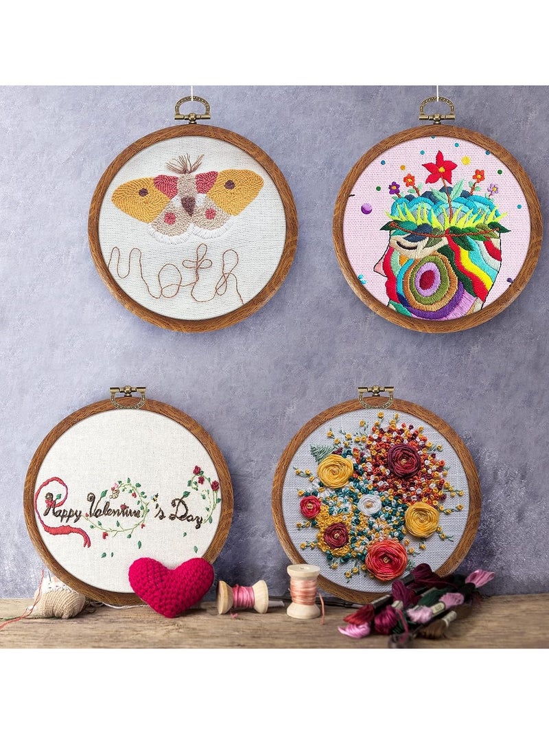 Excefore Embroidery Hoops, 5.4 Inch Imitated Wood Embroidery Stretch, Plastic Non-Adjustable Circle Cross Stitch Hoop, for DIY Home Hanging Ornaments, Embroidery Craft 4 Pieces  - Image 3