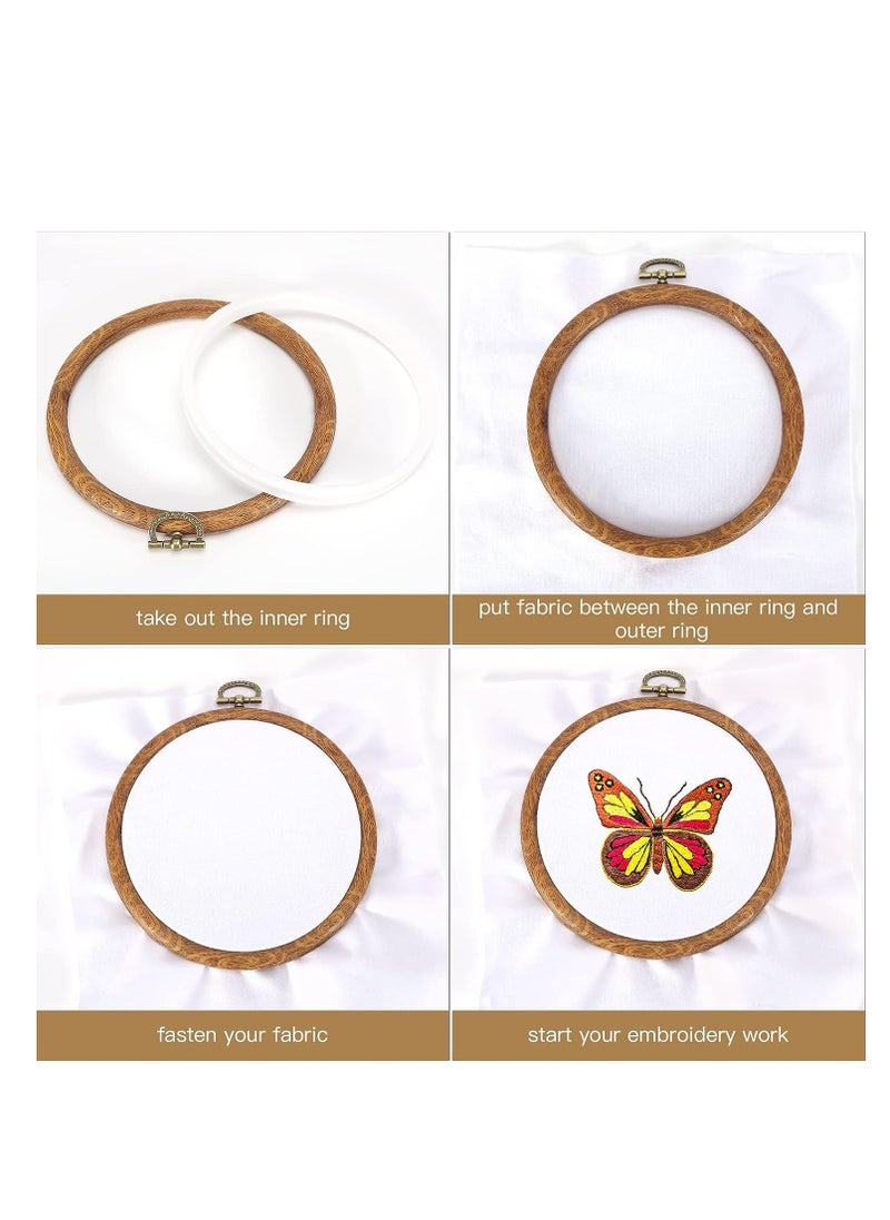 Excefore Embroidery Hoops, 5.4 Inch Imitated Wood Embroidery Stretch, Plastic Non-Adjustable Circle Cross Stitch Hoop, for DIY Home Hanging Ornaments, Embroidery Craft 4 Pieces  - Image 4