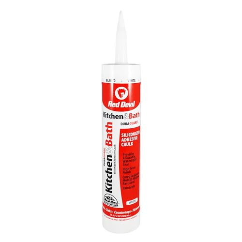 Red Devil 0406 Silicone Acrylic Caulk & Sealant, 100% Waterproof, Paintable, White Caulking for Kitchen, Bathroom, Window, With Duraguard, 5.5 oz, White, Made in USA - Image 1