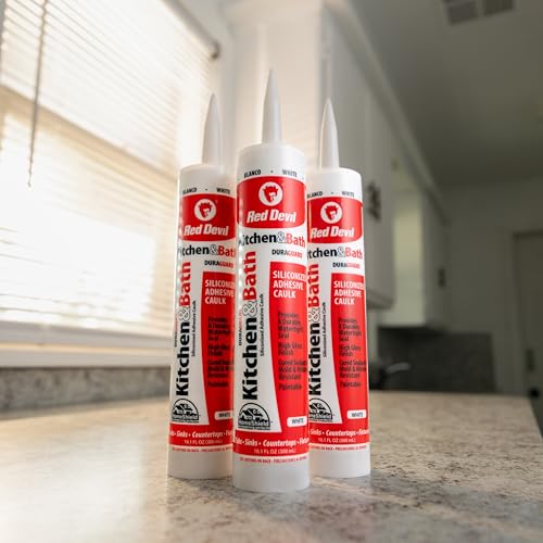 Red Devil 0406 Silicone Acrylic Caulk & Sealant, 100% Waterproof, Paintable, White Caulking for Kitchen, Bathroom, Window, With Duraguard, 5.5 oz, White, Made in USA - Image 3