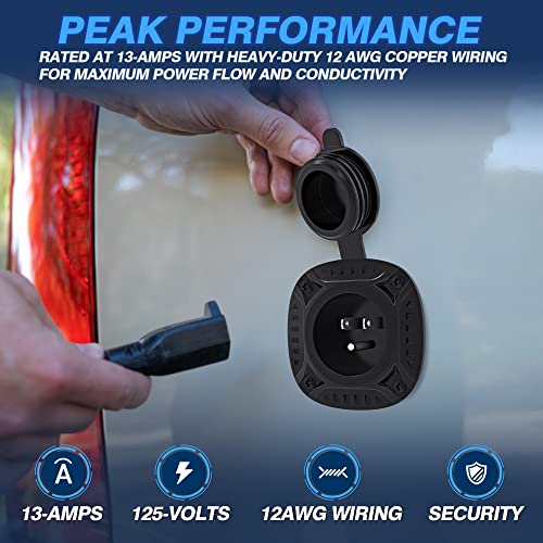 MICTUNING 13Amp 125V AC Port Plug with 16 Integrated Heavy Duty Extension Cord and WaterResistant Cap Black - Image 3