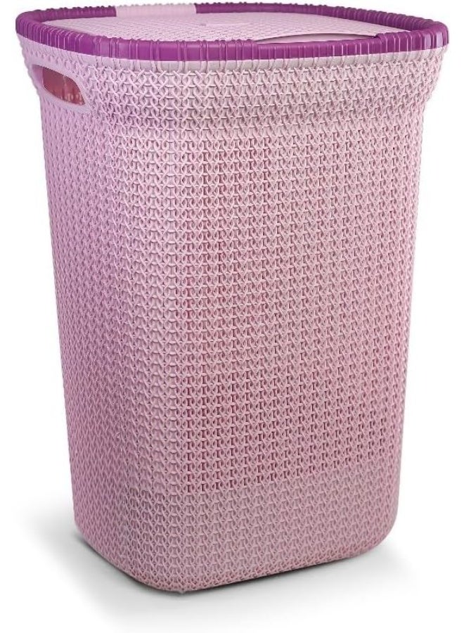 El Watania Knit Laundry Basket with Lid, 50L – Cashmere Color, Shock Resistant, Easy to Clean, Durable High-Quality Plastic - Image 1