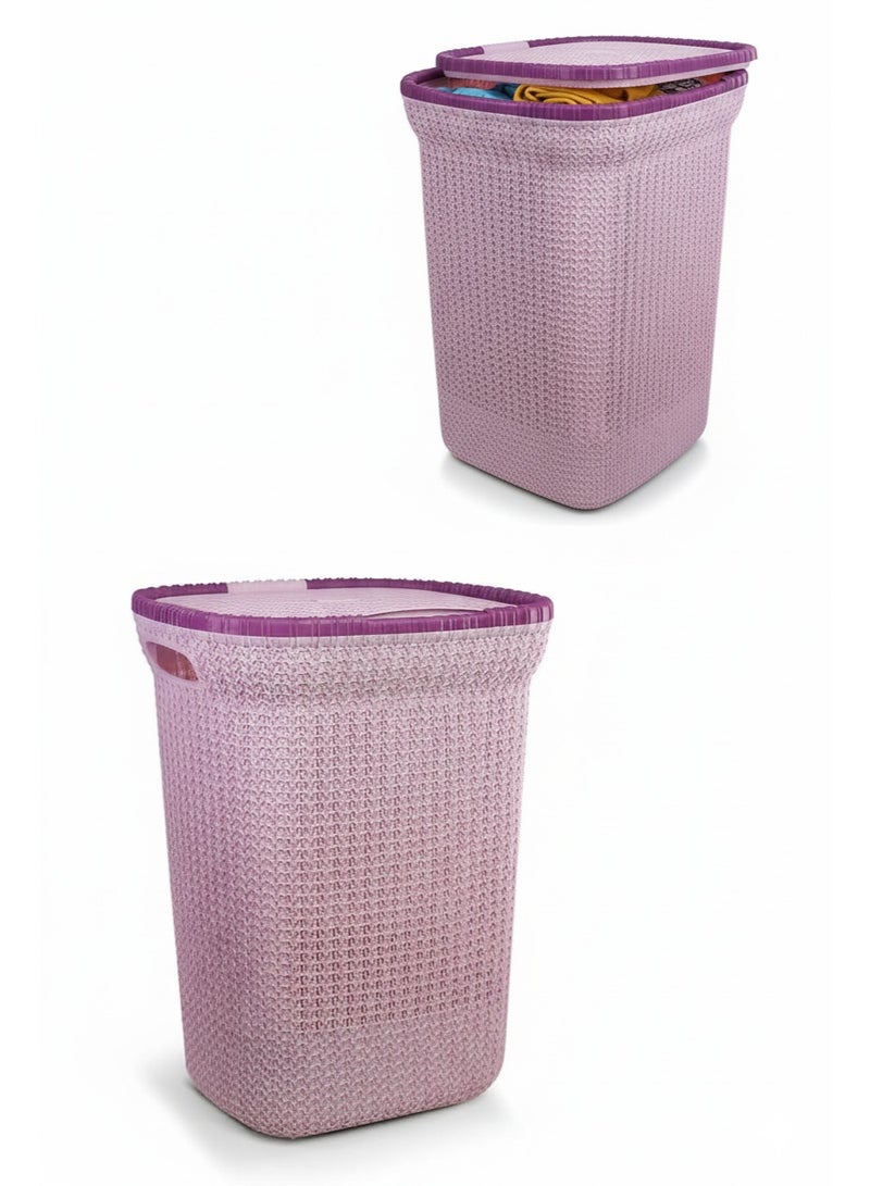 El Watania Knit Laundry Basket with Lid, 50L – Cashmere Color, Shock Resistant, Easy to Clean, Durable High-Quality Plastic - Image 2