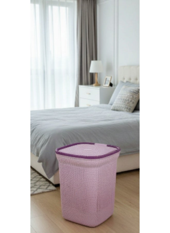 El Watania Knit Laundry Basket with Lid, 50L – Cashmere Color, Shock Resistant, Easy to Clean, Durable High-Quality Plastic - Image 3