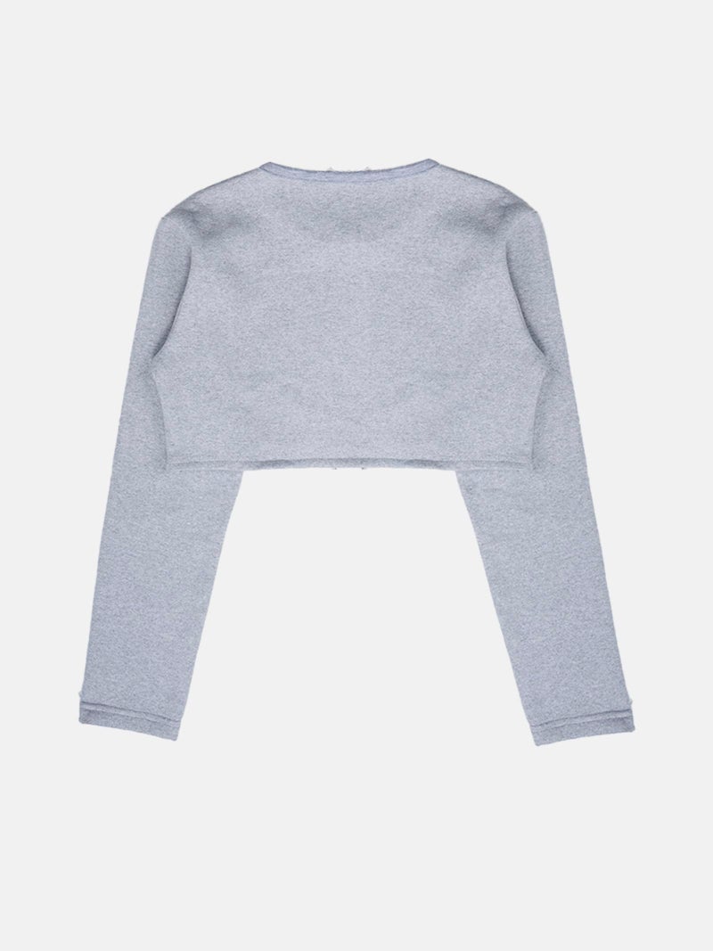 KiddoPanti Girls Crop Length Shrug | Cotton Poly Fleece Fabric |Sequin Patch on Chest | Front Open Pearl Button Closure | Crop Length, Full Sleeve | Girls Shrug,Grey Melange Star - 12-14Y - Image 3