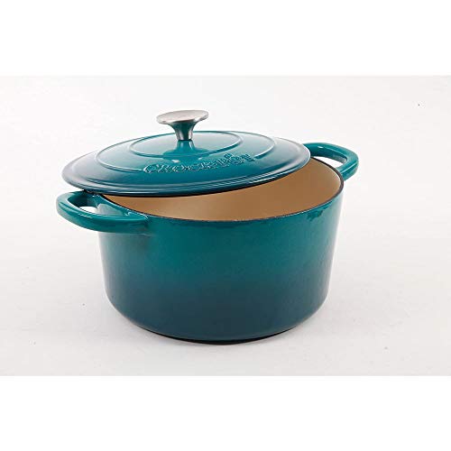 Crock-Pot Artisan 5-Quart Round Enameled Cast Iron Dutch Oven – Teal Ombre, Durable Heavy-Duty Cookware for Slow Cooking, Roasting, Baking with Lid - Image 4