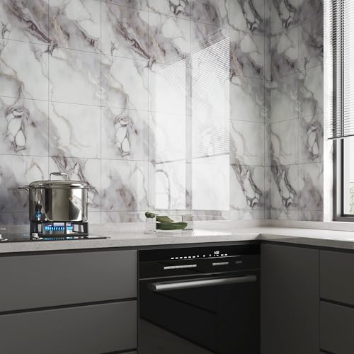 LVSHI 20pcs Marble Peel and Stick Waterproof PVC Shower Wall Panels Bathroom Backsplash Tile Stick on Wall for Bedoom Kitchen 118x118 Gray and White with Light Gold Lines194 SqFt - Image 3