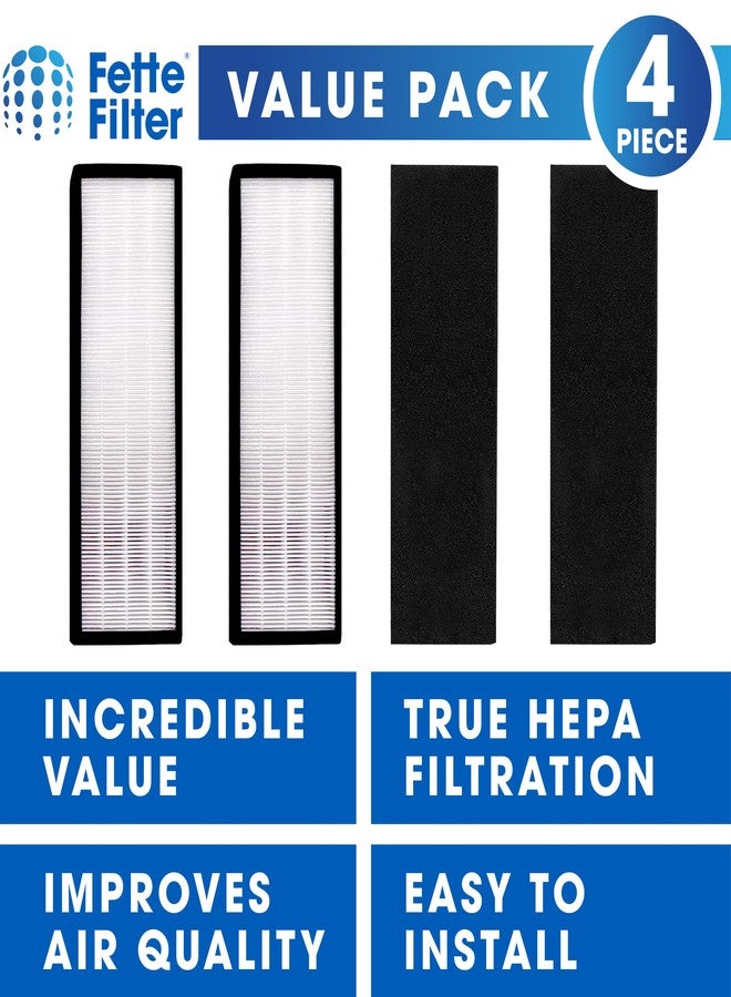 Fette Filter - 2 Pack Premium T500 True HEPA Filter Replacements Compatible with Air Purifier Filter T500 tower. Compare to Part # TF60-MP & TF60-MP (Includes 2 Hepa & 2 Carbon Filters) - Image 2