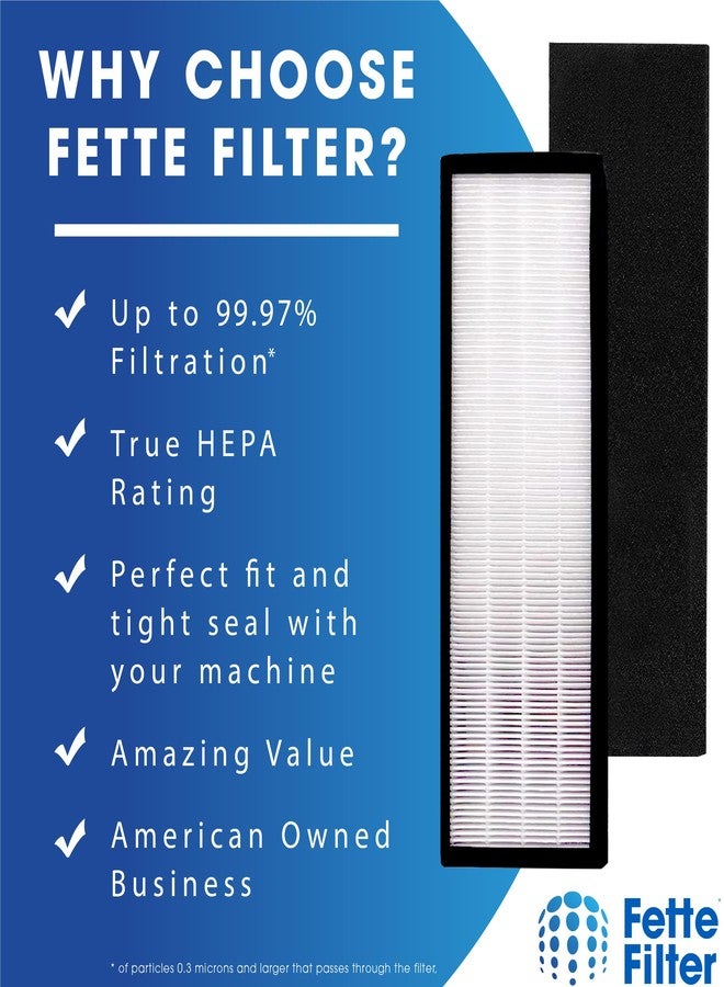 Fette Filter - 2 Pack Premium T500 True HEPA Filter Replacements Compatible with Air Purifier Filter T500 tower. Compare to Part # TF60-MP & TF60-MP (Includes 2 Hepa & 2 Carbon Filters) - Image 4