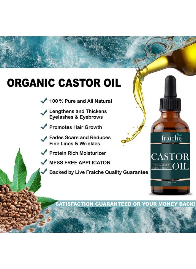 Live Fraiche - Castor Oil Organic (2Oz) + Free Mascara Starter Kit. Usda Certified 100% Pure Cold Pressed Hexane Free Grow Eyelashes And Eyebrows. Condition Hair. Lash Growth Serum. Brow Treatment - Image 1