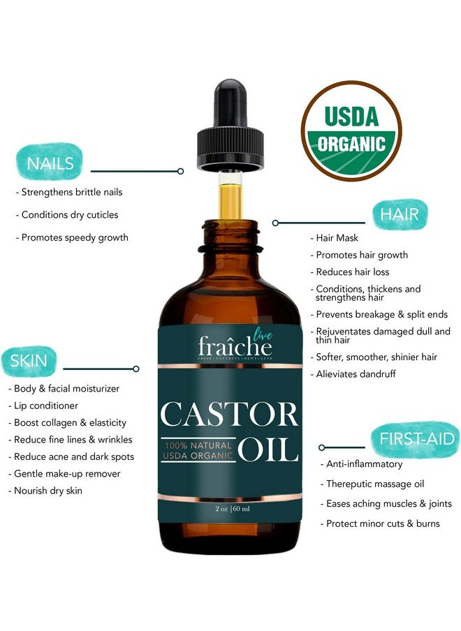 Live Fraiche - Castor Oil Organic (2Oz) + Free Mascara Starter Kit. Usda Certified 100% Pure Cold Pressed Hexane Free Grow Eyelashes And Eyebrows. Condition Hair. Lash Growth Serum. Brow Treatment - Image 1