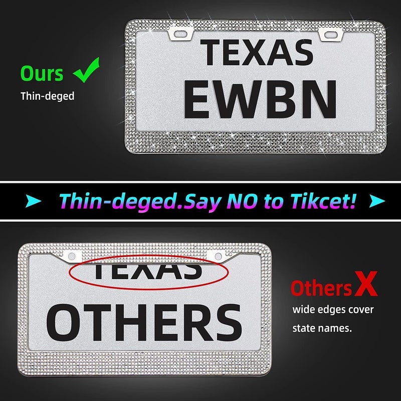 EWBN Bling Rhinestone License Plate Frame for Women 2PC，Diamond Sparkly License Plate Frames| Stainless Steel Frames & Over 1200 pcs Finest 14 Facets Black Glass Crystals Premium Diamond+GiftBox(White) - Image 4