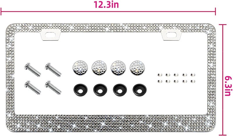EWBN Bling Rhinestone License Plate Frame for Women 2PC，Diamond Sparkly License Plate Frames| Stainless Steel Frames & Over 1200 pcs Finest 14 Facets Black Glass Crystals Premium Diamond+GiftBox(White) - Image 3
