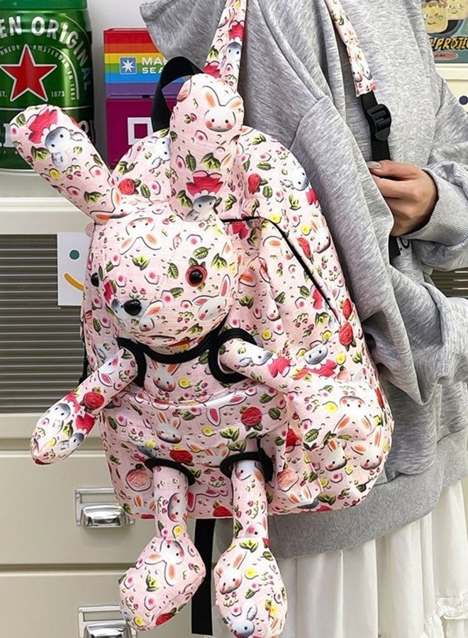 JCB CHIC حقيبة ظهر خفيفة الوزن ذات سعة كبيرة على شكل أرنب كرتوني لطيف، حقيبة مدرسية وحقيبة سفر  مع رسوم كرتونية ثلاثية الأبعاد، حقيبة كتف عملية للطالبات - Image 1