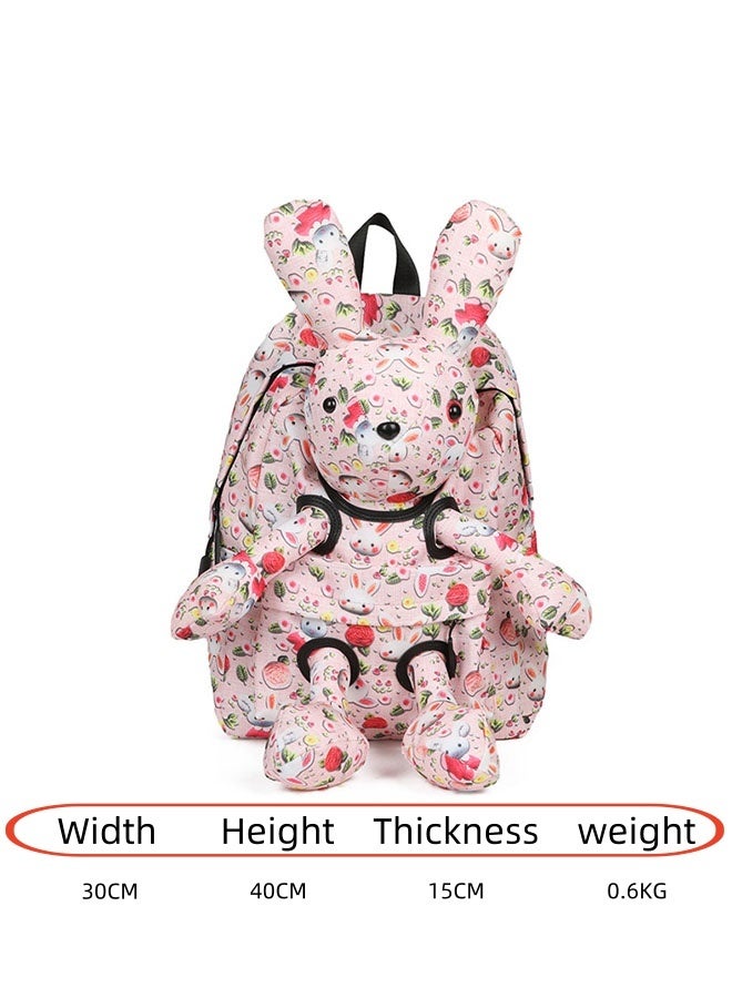 JCB CHIC حقيبة ظهر خفيفة الوزن ذات سعة كبيرة على شكل أرنب كرتوني لطيف، حقيبة مدرسية وحقيبة سفر  مع رسوم كرتونية ثلاثية الأبعاد، حقيبة كتف عملية للطالبات - Image 2