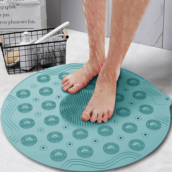 ROUND BATH MAT FOR SHOWER PVC NONSLIP MASSAGE SILICONE PAD WITH SUCTION CUPS AND DRAIN HOLES FOR BATHROOM BATHTUB TOILET SWIMMING POOL