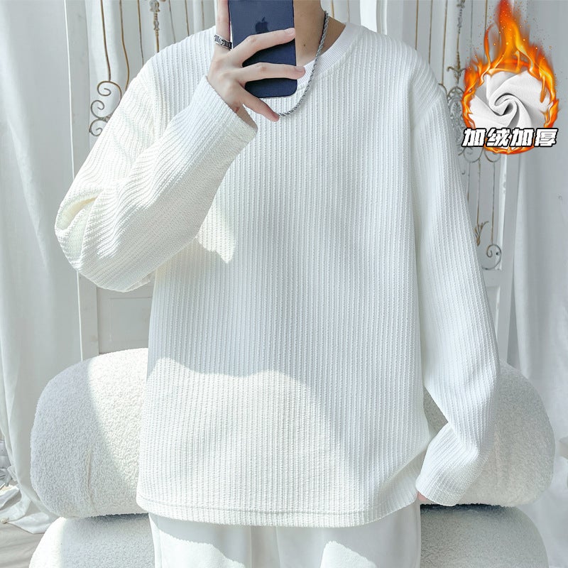 American Style Simple Long-Sleeved T-Shirt Men'S 2024 Japanese Style Design Loose Top Fleece-Lined Inner T-Shirt - Image 1