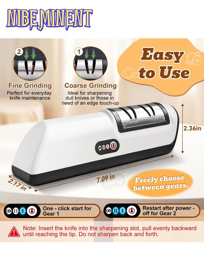 NIBEMINENT Electric Knife Sharpener, Home Kitchen Sharpening Stone Tool, Multi-Function Automatic USB Rechargeable Mini Knife Sharpener with 2 Speed Settings White/Black - Image 3