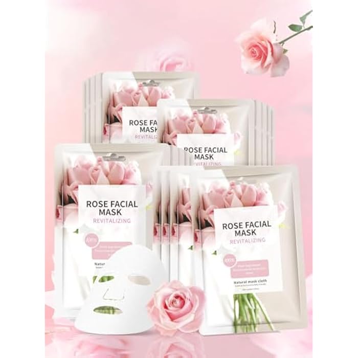 IREV Face Masks Skincare, Spa Sheet Mask, Facial Masks for Women Skin Care, Beauty Rose Sheet Masks, Bulk Face Mask Skin Care, Beauty Masks Gifts, Hydrating Face Masks, Facial Masks 10 Sheets - Image 1