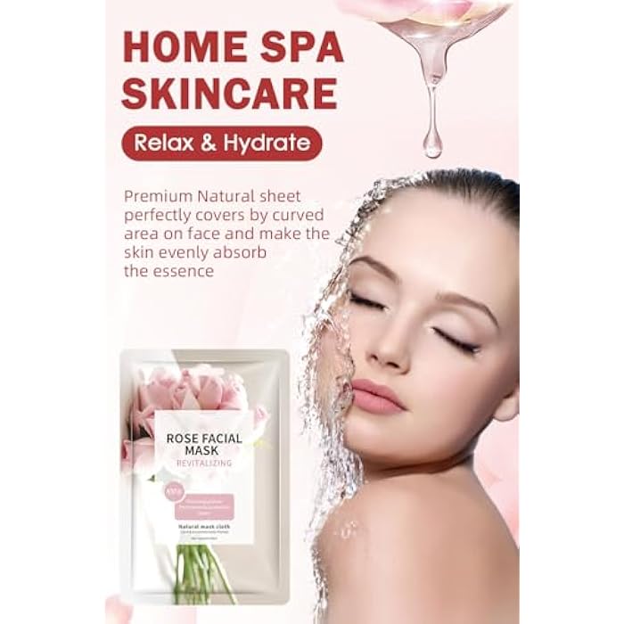IREV Face Masks Skincare, Spa Sheet Mask, Facial Masks for Women Skin Care, Beauty Rose Sheet Masks, Bulk Face Mask Skin Care, Beauty Masks Gifts, Hydrating Face Masks, Facial Masks 10 Sheets - Image 2