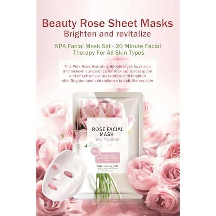 IREV Face Masks Skincare, Spa Sheet Mask, Facial Masks for Women Skin Care, Beauty Rose Sheet Masks, Bulk Face Mask Skin Care, Beauty Masks Gifts, Hydrating Face Masks, Facial Masks 10 Sheets - Image 4