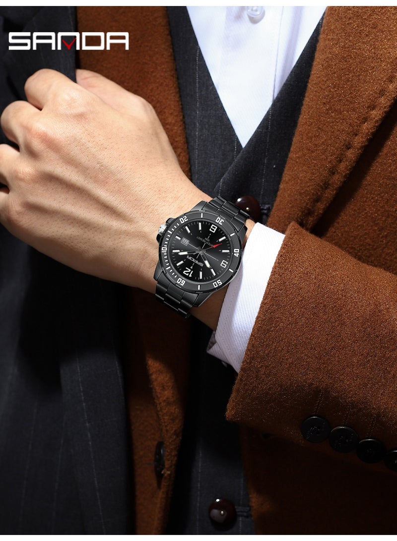ساندا ساعة رجالية جديدة فاخرة كوارتز للرجال، مزودة بمينا كبير، وإضاءة ليلية، ومقاومة للماء، وتقويم، ساعة كوارتز رجالية للأعمال 2025 - Image 3