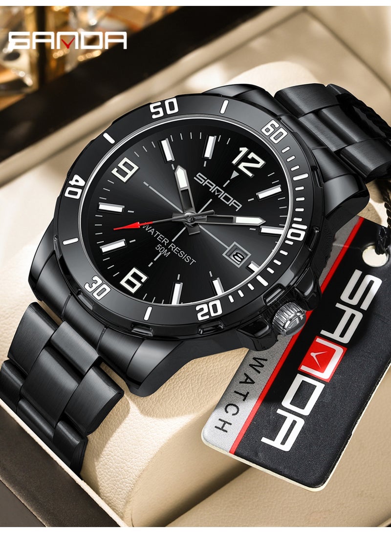 ساندا ساعة رجالية جديدة فاخرة كوارتز للرجال، مزودة بمينا كبير، وإضاءة ليلية، ومقاومة للماء، وتقويم، ساعة كوارتز رجالية للأعمال 2025 - Image 1
