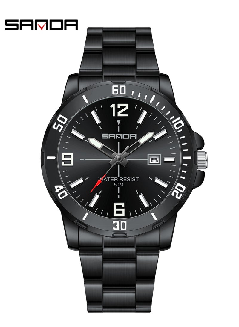 ساندا ساعة رجالية جديدة فاخرة كوارتز للرجال، مزودة بمينا كبير، وإضاءة ليلية، ومقاومة للماء، وتقويم، ساعة كوارتز رجالية للأعمال 2025 - Image 5