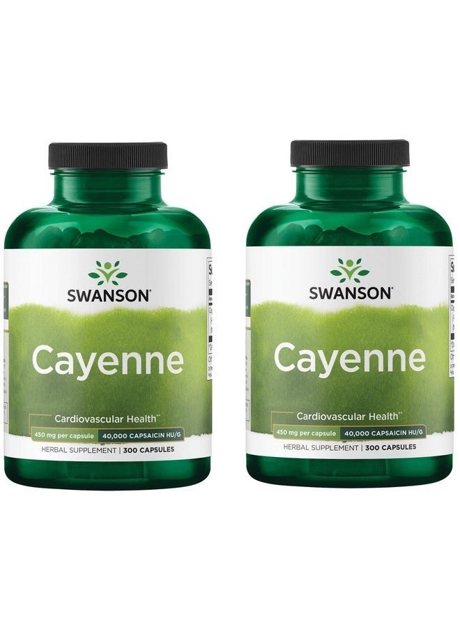 Swanson Cayenne - Herbal Supplement Promoting Digestion, Circulation & Metabolism Support - Natural Formula May Support Heart Health - (300 Capsules, 450mg Each) (2 Pack)