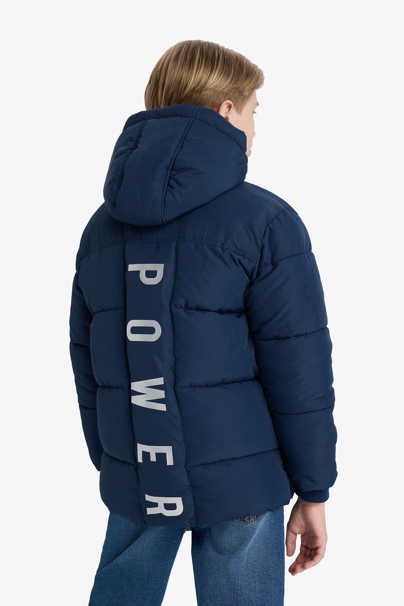 DeFacto Blue Boy Boy Waterproof Hooded Fleece Lined Puffer Jacket Casual - Image 1