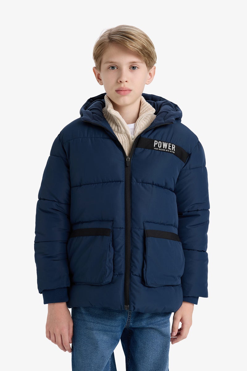 DeFacto Blue Boy Boy Waterproof Hooded Fleece Lined Puffer Jacket Casual - Image 5