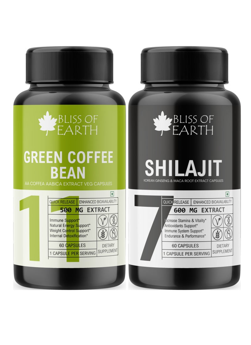 BLISS OF EARTH - Green Coffee Bean Extract Supplement Capsules & Himalayan Shilajit Extract Capsules Greath For Health and Wellness - Image 1