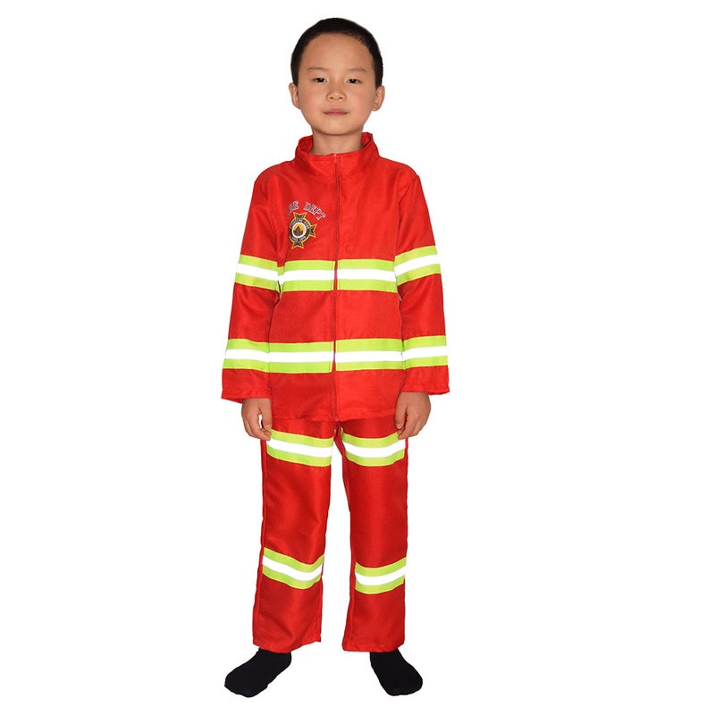 Childrens Fire Suit Childrens Stage Performance Costume cosplay Firefighter Career Role Drill Play Clothes Polyester red fire suit + belt 