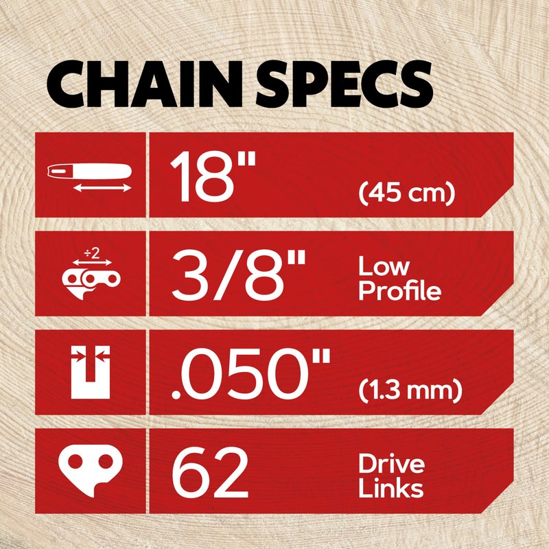 Oregon 3-Pack Chainsaw Chain 3/8" LP Pitch, .050" (1.3 mm) Gauge for 18" (45cm) Bar, 62 Drive Links â€“ Low-kickback Replacement Saw Chain, Fits Husqvarna, Echo, Poulan, Homelite, Craftsman and more - Image 3